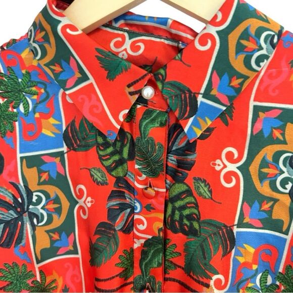 Emily Lovelock Alice Silk Red Print Button Down Dress, Size Medium - Picture 4 of 9
